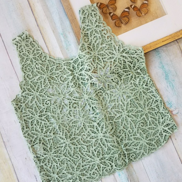 Vintage Sheer Floral Crochet Tank Top L - Picture 5 of 6